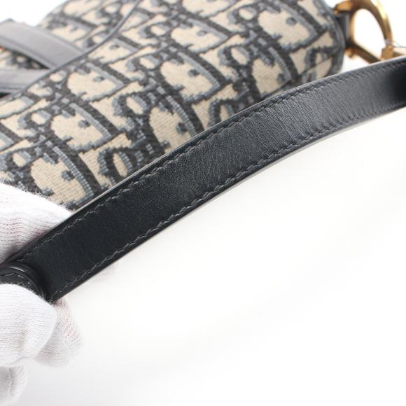 Dior Saddle Oblique Handbag Canvas Leather Beige Navy Blue - Picture 8 of 9